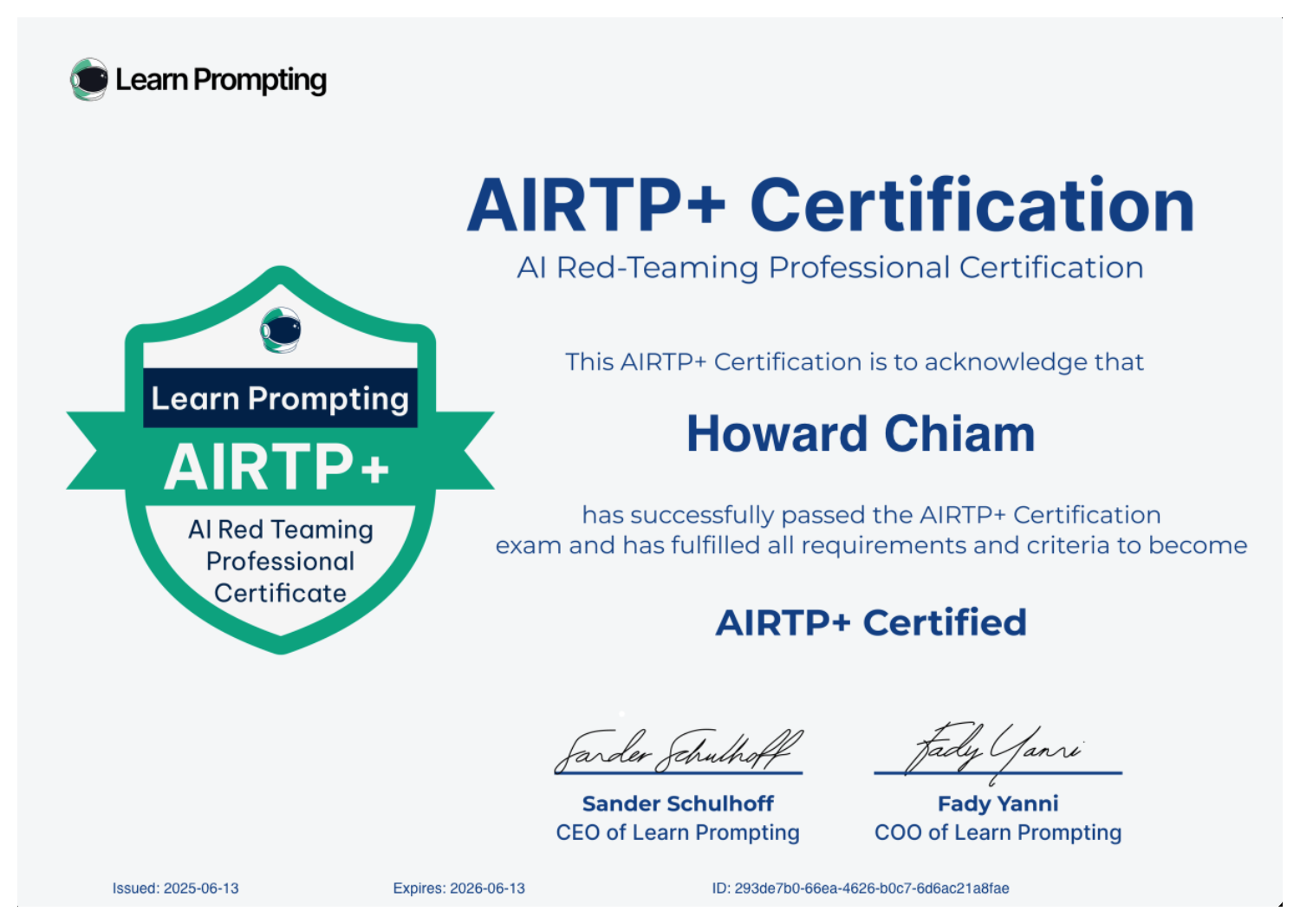 PDF of Learn Prompting Certificate for AI Red-Teaming